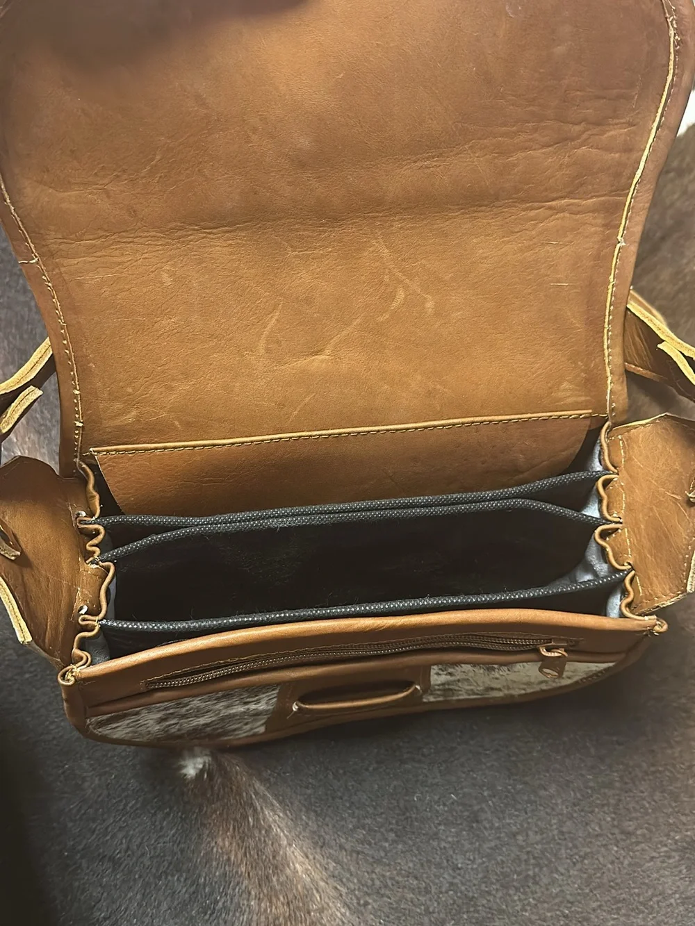 Colombian Brown Leather and Haircalf Saddle Messenger Bag